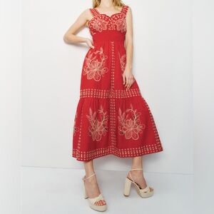 Rails Fawn Dress Red and Cream Floral Midi